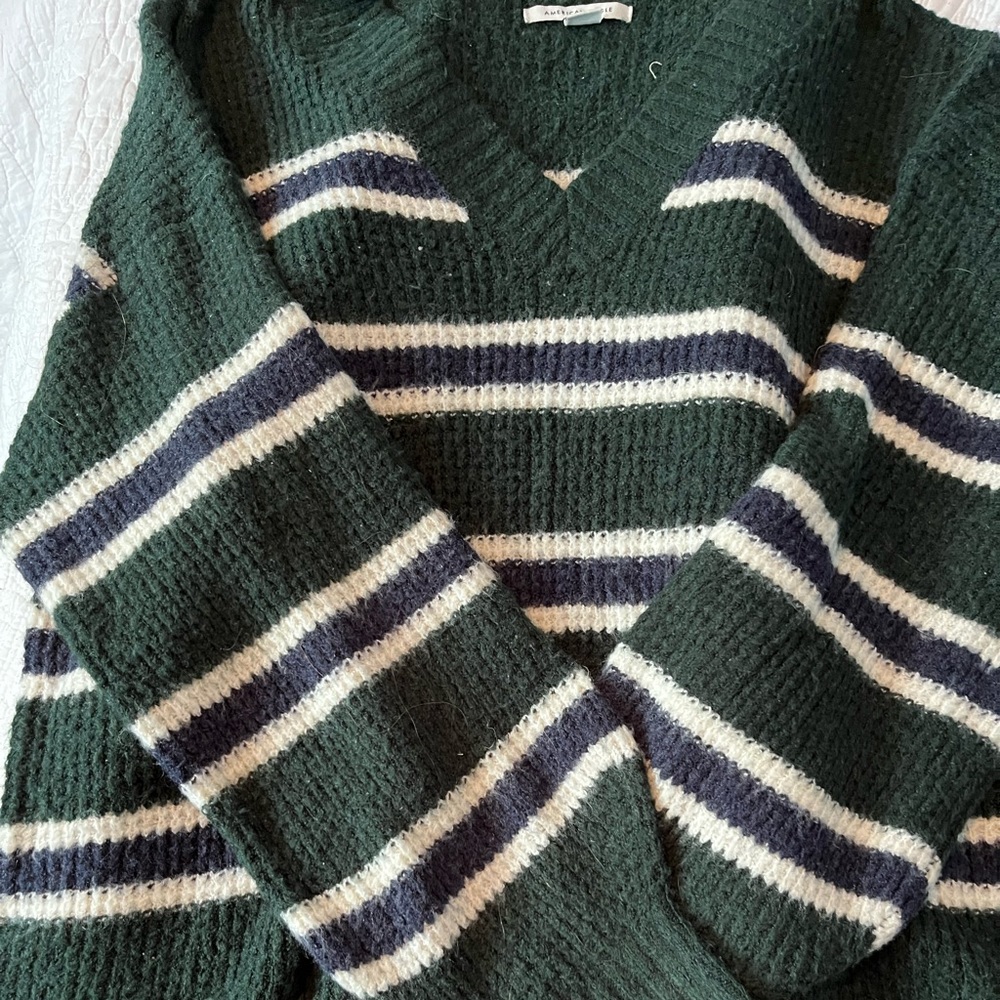 American Eagle Oversize Green and Blue Stripe Sweater